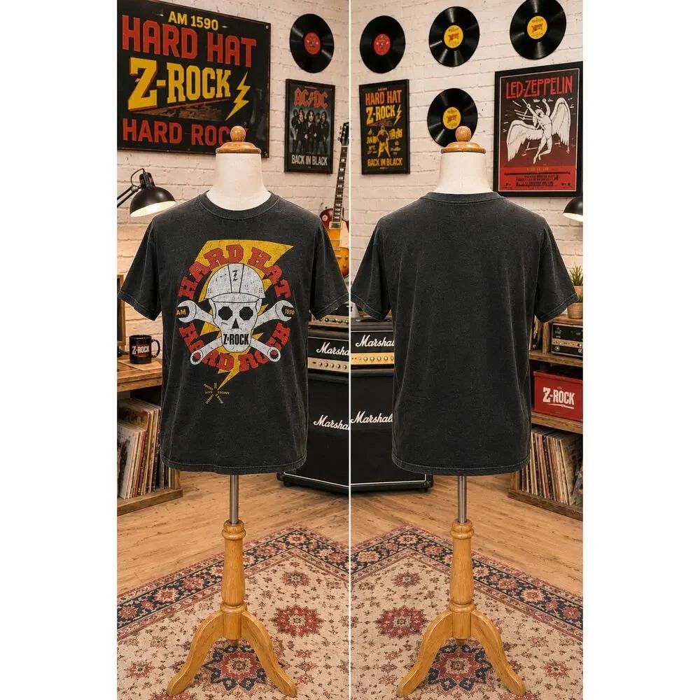 Vintage Hard Hat Z-Rock AM 1590 Skull USA Radio Tee Shirt Large Hard Hat Z-Rock